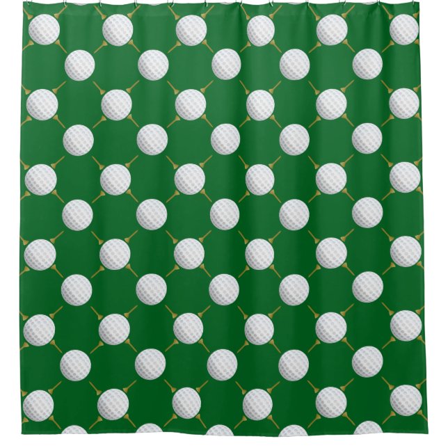 Golf balls and Tees on Green Shower Curtain (Front)