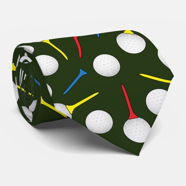 Golf Balls and Tees Pattern Golfer  Tie (Rolled)