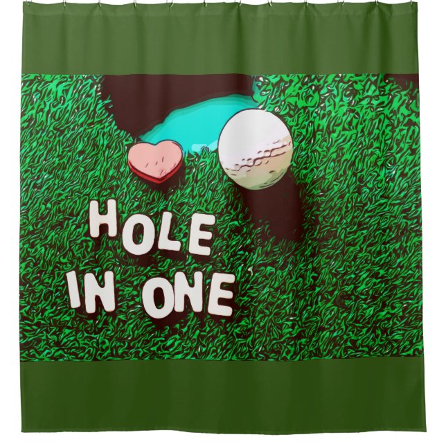 Golf balls are on green grass for golfer bathroom shower curtain (Front)