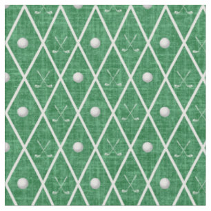 Golf Balls & Clubs Argyle on Christmas Green Fabric