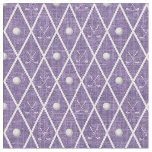 Golf Balls & Clubs Argyle on Dark Heather Purple Fabric