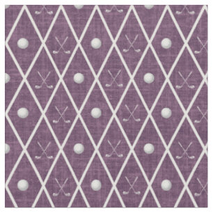 Golf Balls & Clubs Argyle on Dark Magenta Purple Fabric