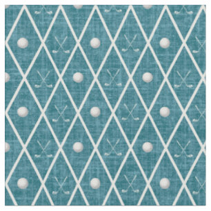 Golf Balls & Clubs Argyle on Dark Teal Fabric