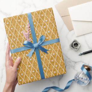 Golf Balls & Clubs Argyle on Golden Yellow Wrapping Paper