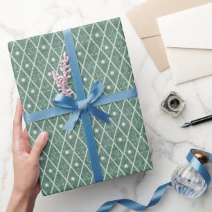 Golf Balls & Clubs Argyle on Hunter Green Wrapping Paper