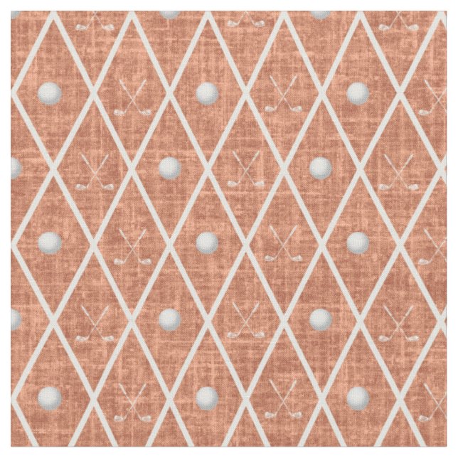 Golf Balls & Clubs Argyle on Orange Fabric (Close Up)
