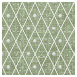 Golf Balls & Clubs Argyle on Pickle Green Fabric
