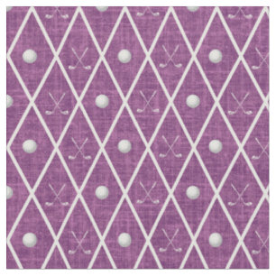 Golf Balls & Clubs Argyle on Pink Purple Fabric