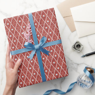 Golf Balls & Clubs Argyle on Red Wrapping Paper