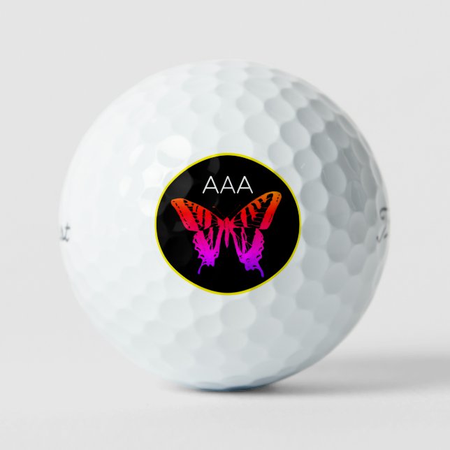 Golf Balls CUSTOM MONOGRAM BUTTERFLY IN RAINBOW  (Front)