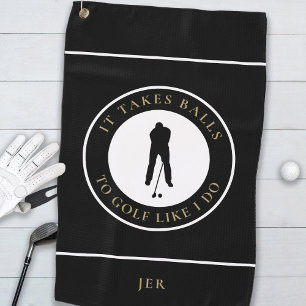 Golf Balls Humour Golfer Pun Monogrammed Black Gol Towel