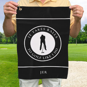 Golf Balls Humour Golfer Sports Pun Monogram Black Towel