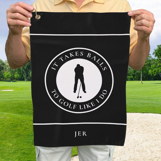 Golf Balls Humour Golfer Sports Pun Monogram Black Towel (Creator Uploaded)