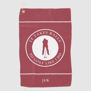 Golf Balls Humour Golfer Sports Pun Monogram Red Golf Towel