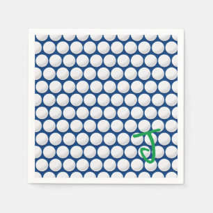 Golf Balls INITIAL Blue White Green Modern Golfer Napkin