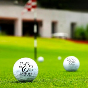 Golf Balls Of Modern Couple Name Date Black Text