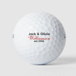 Golf Balls Of Modern Wedding Couple Name Date Red