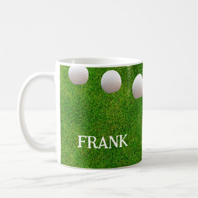 Golf Balls on Freshly Cut Grass Personalised Coffee Mug (Left)