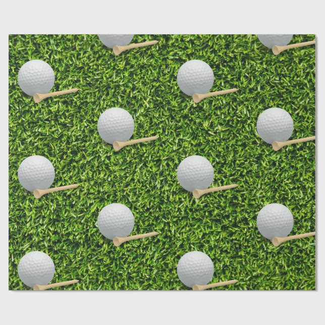 Golf Balls on  Green grass background Wrapping Paper (Flat)