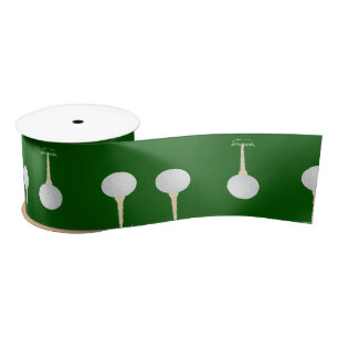 Golf balls pattern on green satin ribbon