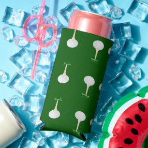 Golf balls pattern on green seltzer can cooler