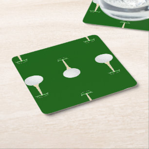 Golf balls pattern on green square paper coaster