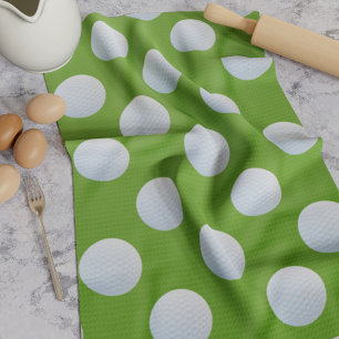 Golf Balls Polka Pattern Grass Green Kitchen Towel