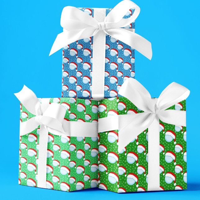 Golf Balls Santa's Hat & Snowflakes Colourful Wrapping Paper Sheet (Creator Uploaded)