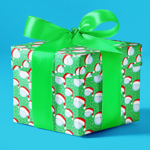 Golf Balls Santa's Hat & Snowflakes Light Green Wrapping Paper