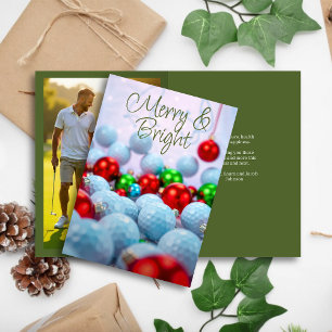 Golf Balls & Shiny Ornaments • Family Photo Green Holiday Card