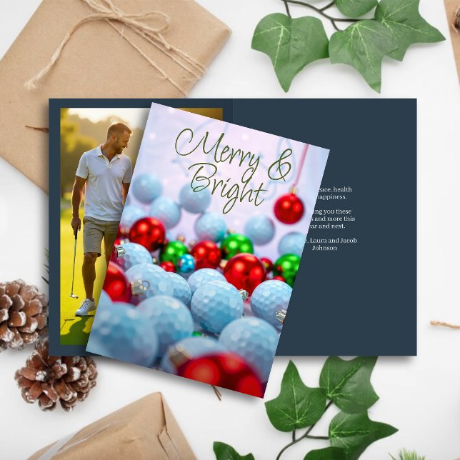 Golf Balls & Shiny Ornaments • Family Photo Navy Holiday Card (Creator Uploaded)