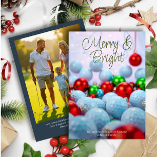 Golf Balls & Shiny Ornaments • Family Photo Navy Holiday Card