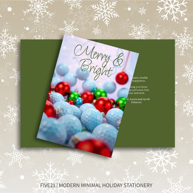 Golf Balls & Shiny Ornaments • Green Holiday Card (Creator Uploaded)