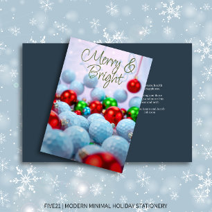 Golf Balls & Shiny Ornaments • Navy Blue Holiday Card