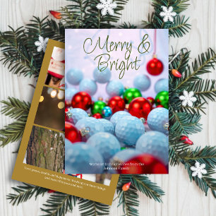 Golf Balls & Shiny Ornaments • Three Photo Gold Holiday Card