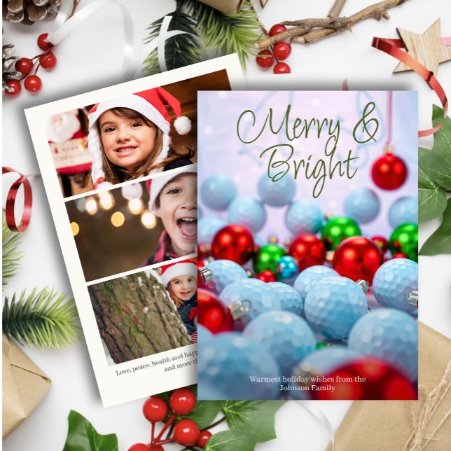 Golf Balls & Shiny Ornaments • Three Photo Holiday Card (Creator Uploaded)