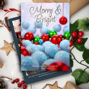 Golf Balls & Shiny Ornaments • Three Photo Navy Holiday Card