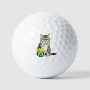 Golf Balls St Patrick's Day Tabby Cat