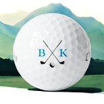 Golf Balls with name initials<br><div class="desc">A cool and elegant logo design for the golf-player. Crossed golf clubs with a golf-ball...  and blue (editable colour) initials of the stylish golfist...  an easy way to identify his golf-balls</div>