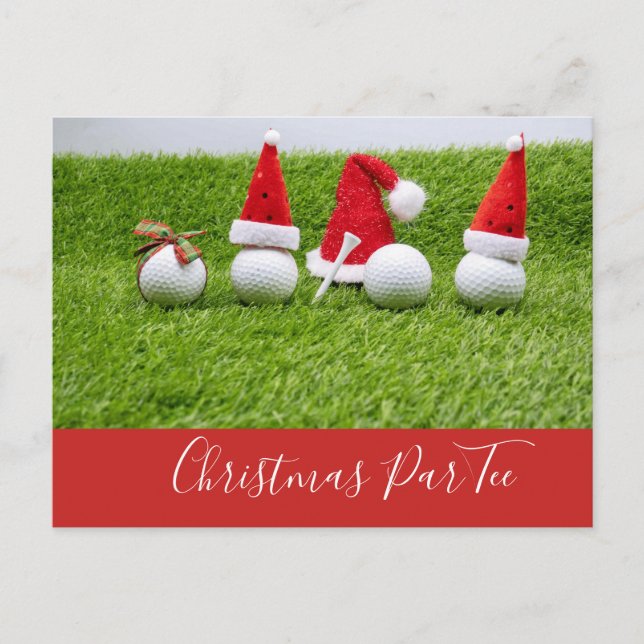 Golf balls with Santa hats Christmas Invitation Postcard (Front)
