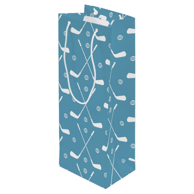 Golf Bat And Blue Background Wine Gift Bag (Back Angled)