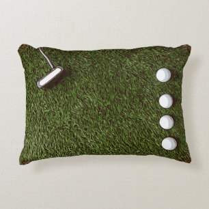 Golf bedroom with golf ball with putter on grass decorative cushion