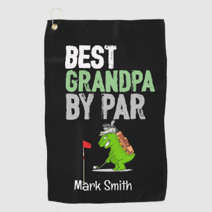 Golf Best Grandpa by Par with Dinosaur Funny Golf Towel