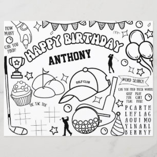 Golf Birthday Colouring Page, Golf Activity Sheet