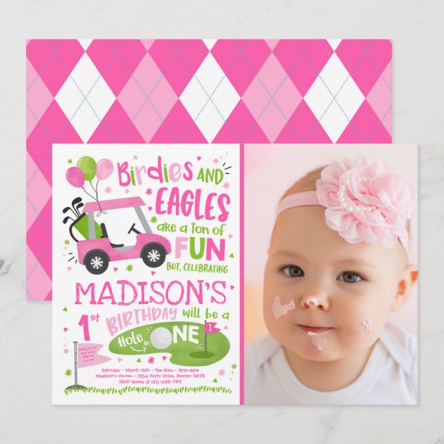 Golf Birthday Hole In One Golf 1st Birthday Party  Invitation (Front/Back)