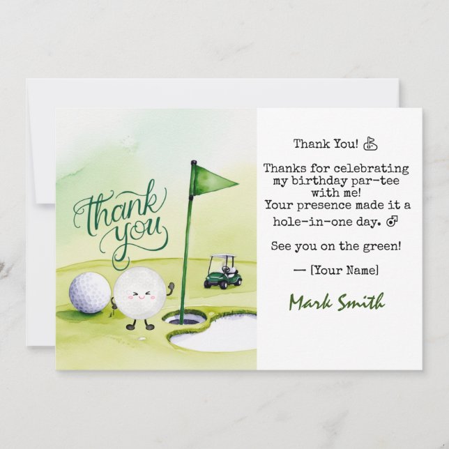 Golf  Birthday Par tee party  Thank You Card (Front)