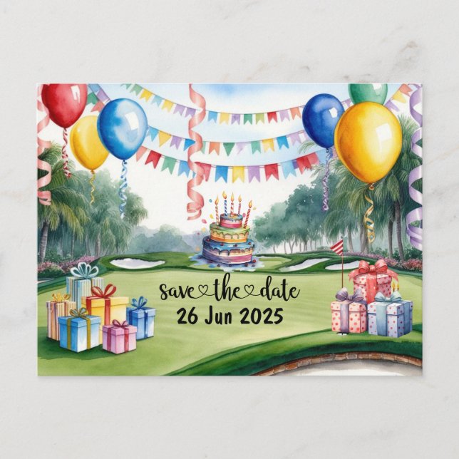 Golf  Birthday Party decoration on the course  Invitation Postcard (Front)