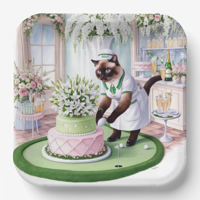 Golf Birthday Party for Cat Lover Golfer Paper Plate (Front)