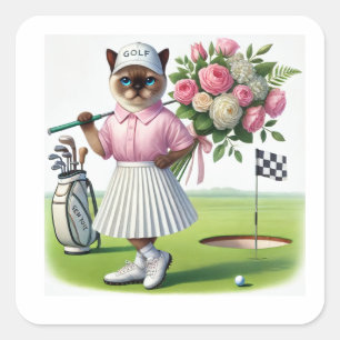 Golf Birthday Party for Cat Lover Golfer  Square Sticker