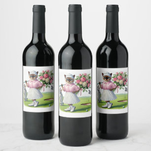 Golf Birthday Party for Cat Lover Golfer  Wine Label